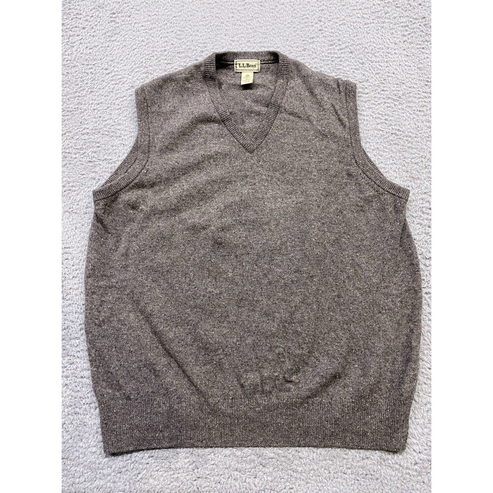 LL Bean Vest Mens XLT Tall Gray 100% Lambs Wool Knit Jumper Pullover Sweater